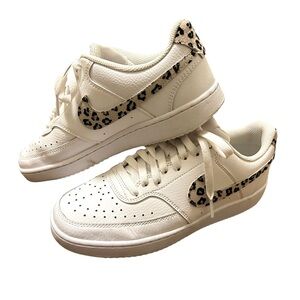 Nike court vision low leopard animal print white sneakers 8.5 women